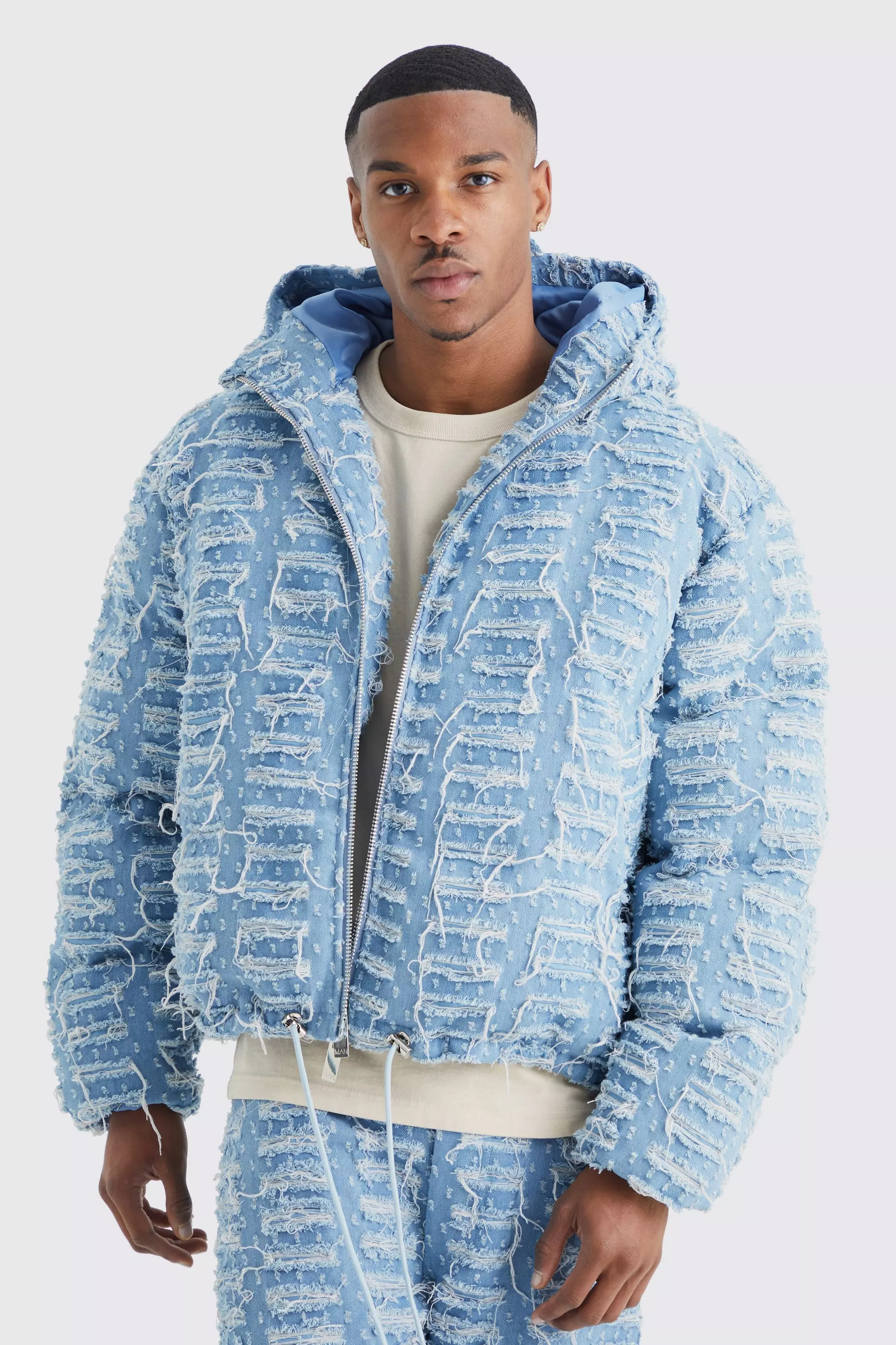 Denim puffer jacket best sale